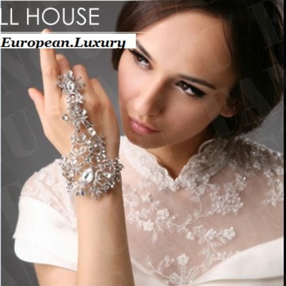 Embellished Swarovski Crystal Bracelet Cuff Ring - Picture 1 of 8
